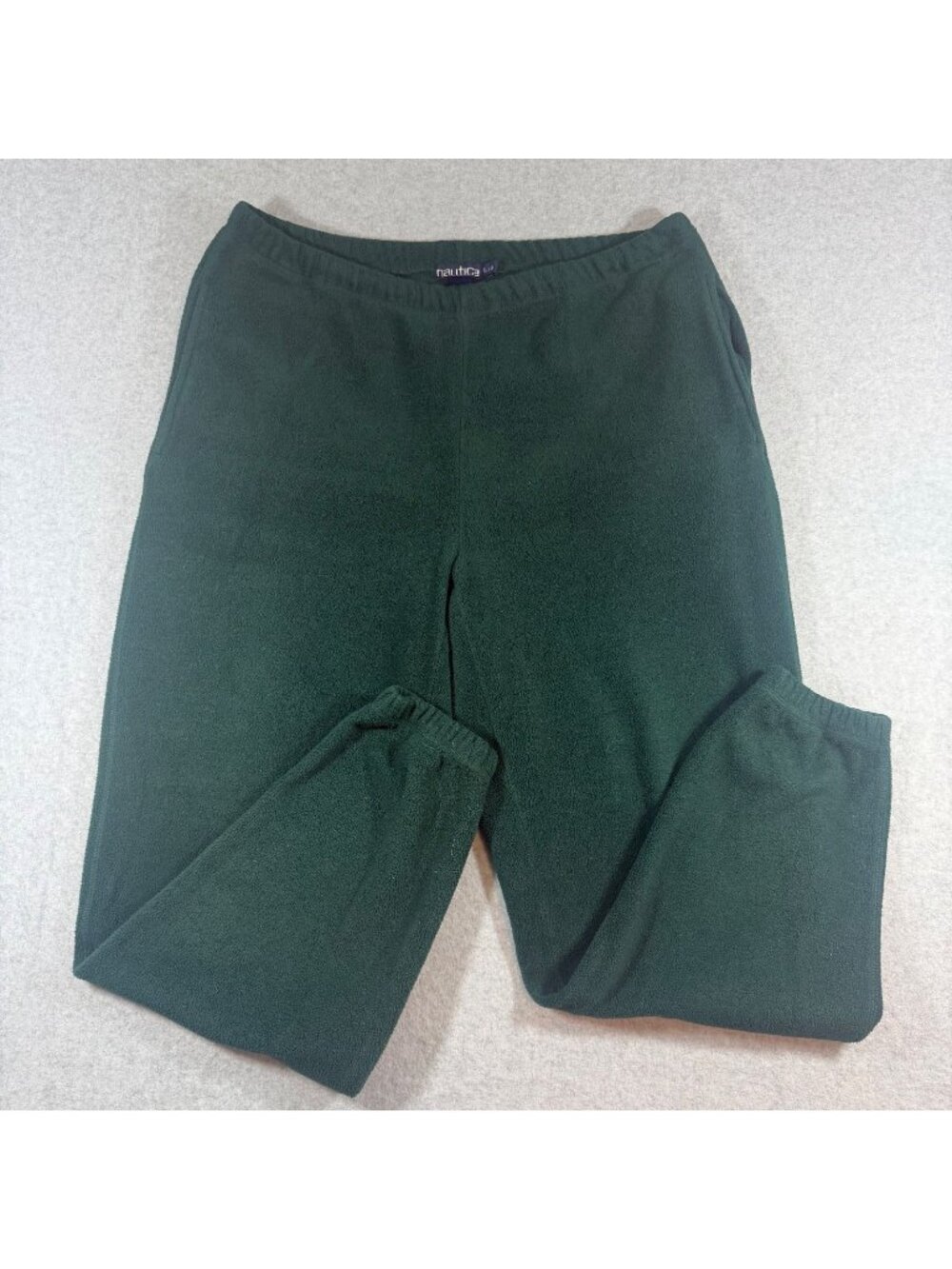 Vintage Nautica Fleece Pants Men L Green Y2K Lounge Sweatpants Made In USA